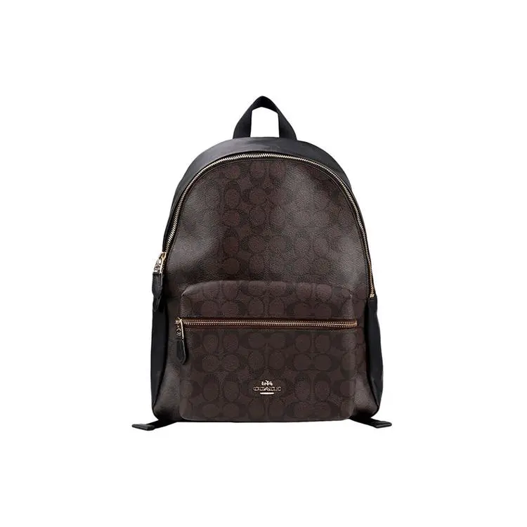 Coach Charlie 30 Classic Monogram Coated Canvas Large Backpack for Women in Dark Brown Verifiable, with credentials and supporting global authentication