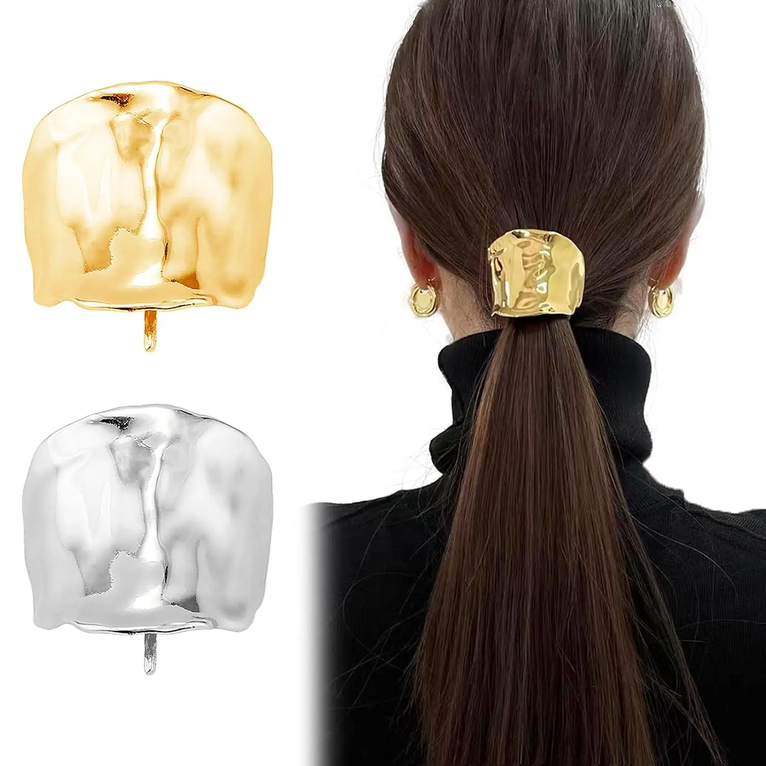 2 count Ponytail Holder Hair Clips, 1.96Inch Metal High Ponytail Cuff Hair Barrettes, Decorative  Hold  Fine Hair Jaw Clips Accessories for Women Girl (, )
