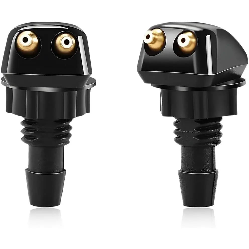 2-Count Nylon Front Windshield Washer Nozzle Kit, 8mm Standard Thread, Double Jets, Left-Right Wiper Sprayers, Tool-Free Install, Easy Swap, Wide Fluid Spread, Universal Fit Car Washing Equipment Accessory