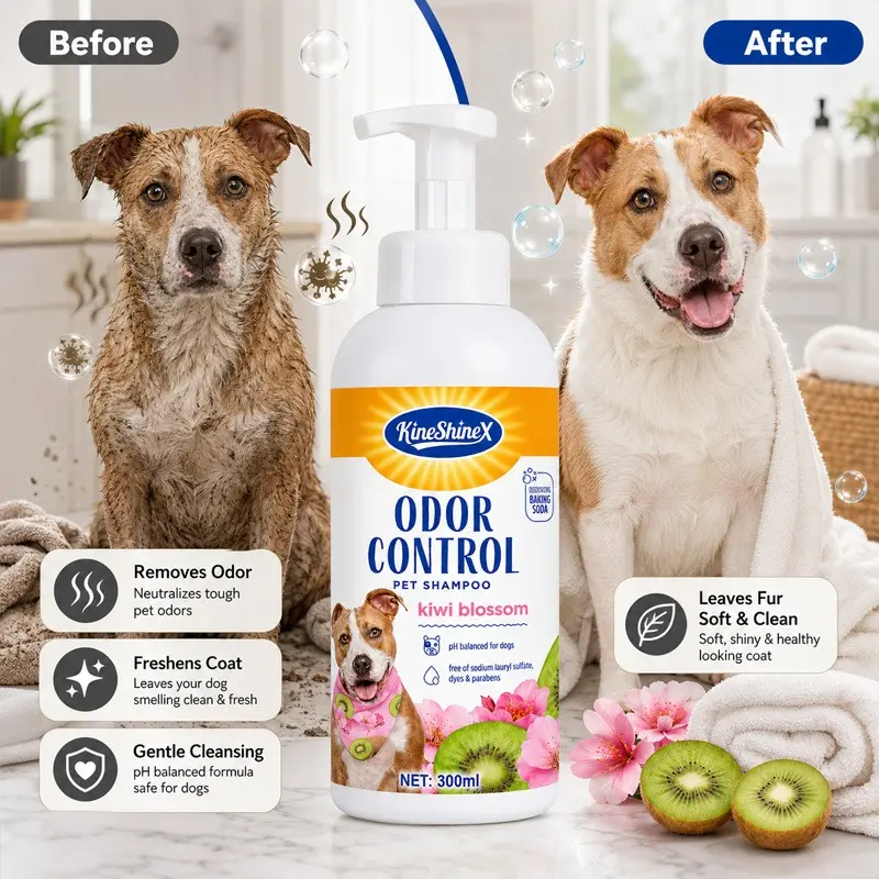 Kineshinex Pet Shampoo for Cats and Dogs, Puppy Shampoo, Antibacterial, Mite Removal, Odor Elimination, Anti-Itch, Long-Lasting Fragrance, Clean