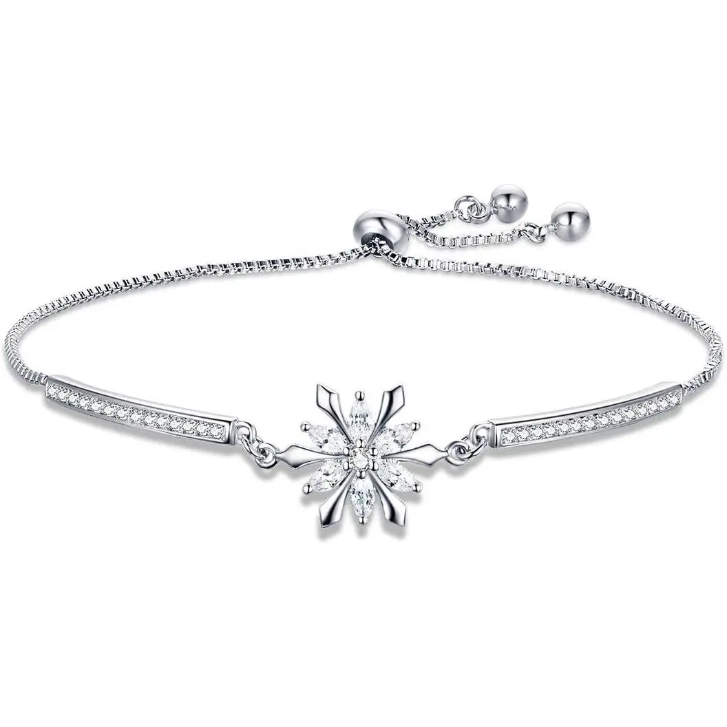 Snowflake Tennis Bracelets for Women White  Plated Cubic Zirconia Bracelet with Adjustable Chain, Anniversary, Birthday, Mother Day, Women' s Day Bracelet