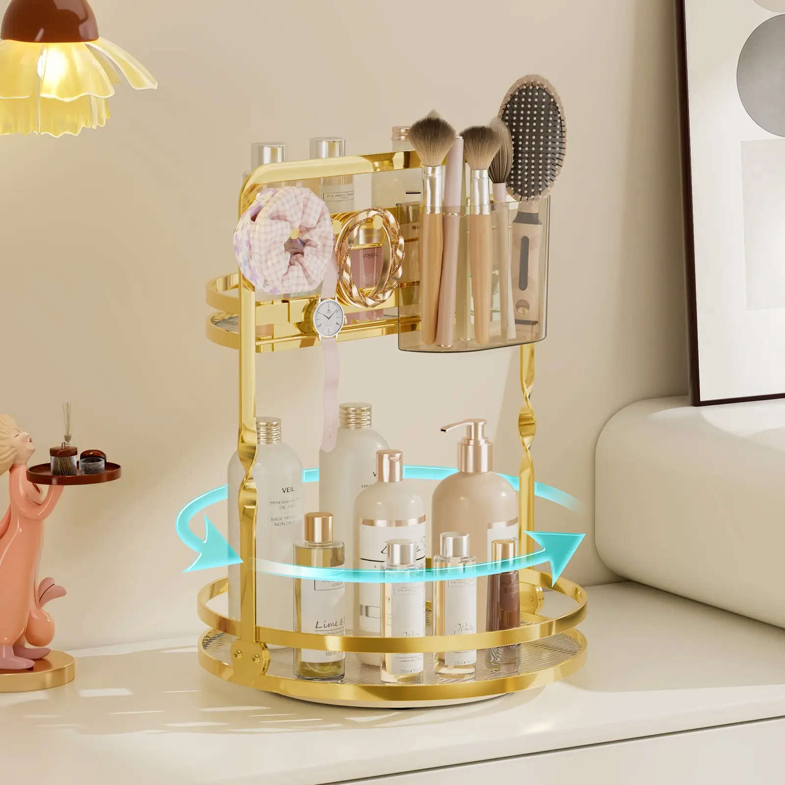 1 pc, 360° rotating storage rack,Cosmetics storage rack,Vanity Top Storage Rack,Lipstick, perfume, skincare products, and makeup brush organizers,Bathroom Shelving Unit,Jewelry tray, Suitable for bedrooms, kitchens, and bathrooms, home decor