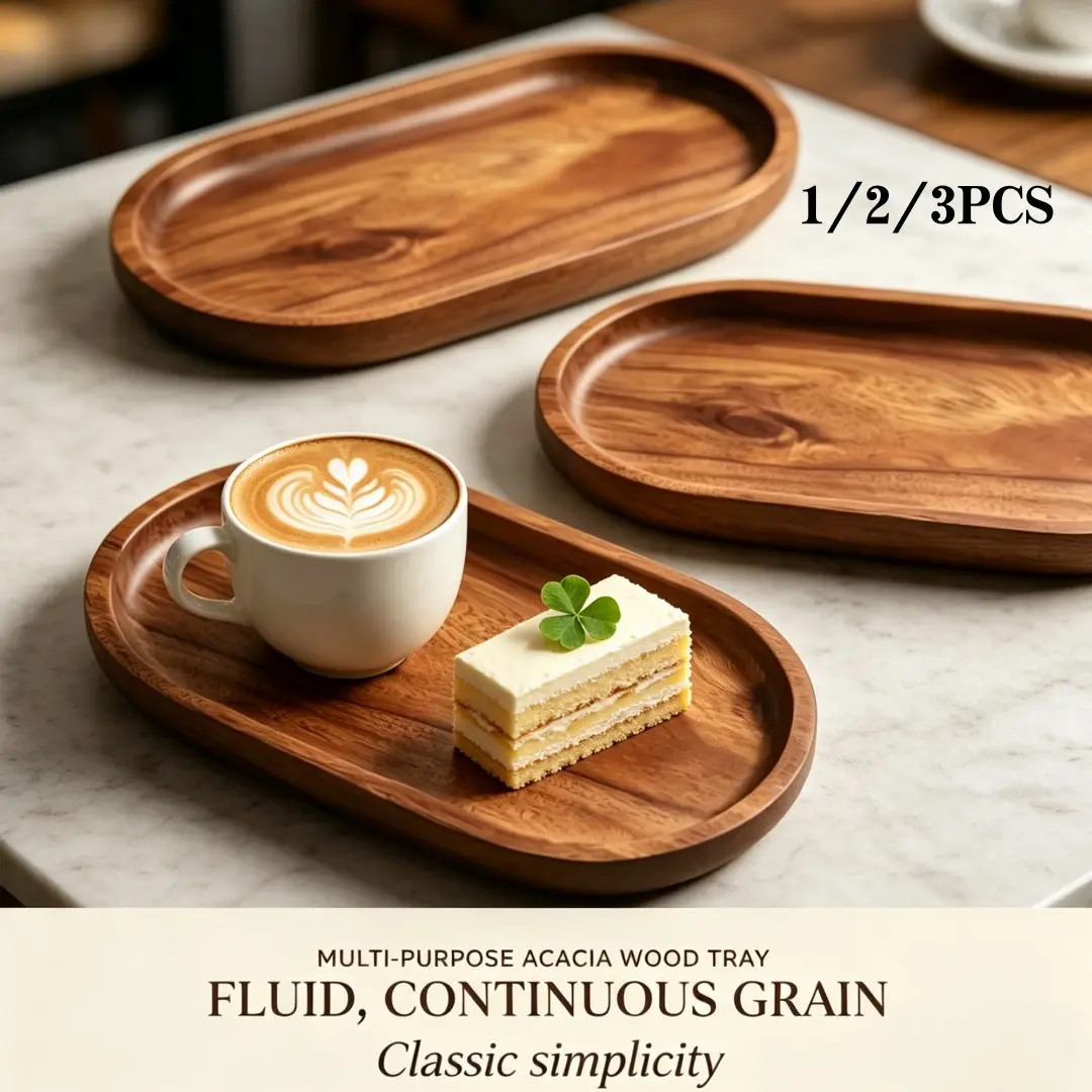 Japanese Wooden Serving Tray Set, Coffee Snack Decorative Tray, Oval Breakfast Dessert Bread Display, Kitchen Dining Room Home Decor