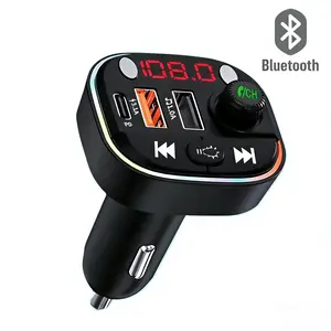 Automotive USB-C Bluetooth Adapter Converter, Wireless Handsfree Call, FM Transmitter Radio Receiver, Type-C Charging, 7-Color Backlit Car Audio Music Stereo Player