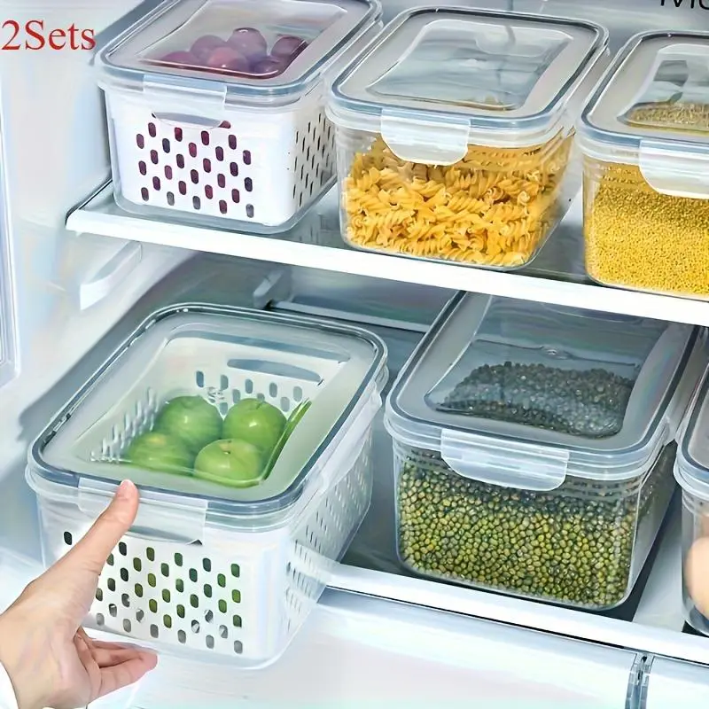 2 sets Premium Leak-Proof Food Storage Containers with Double Seal Design for Meals Prep – Reusable and Stacktable Kitchen Organizers Suitable Fruits Vegetables Grains Airtight Meal Prep