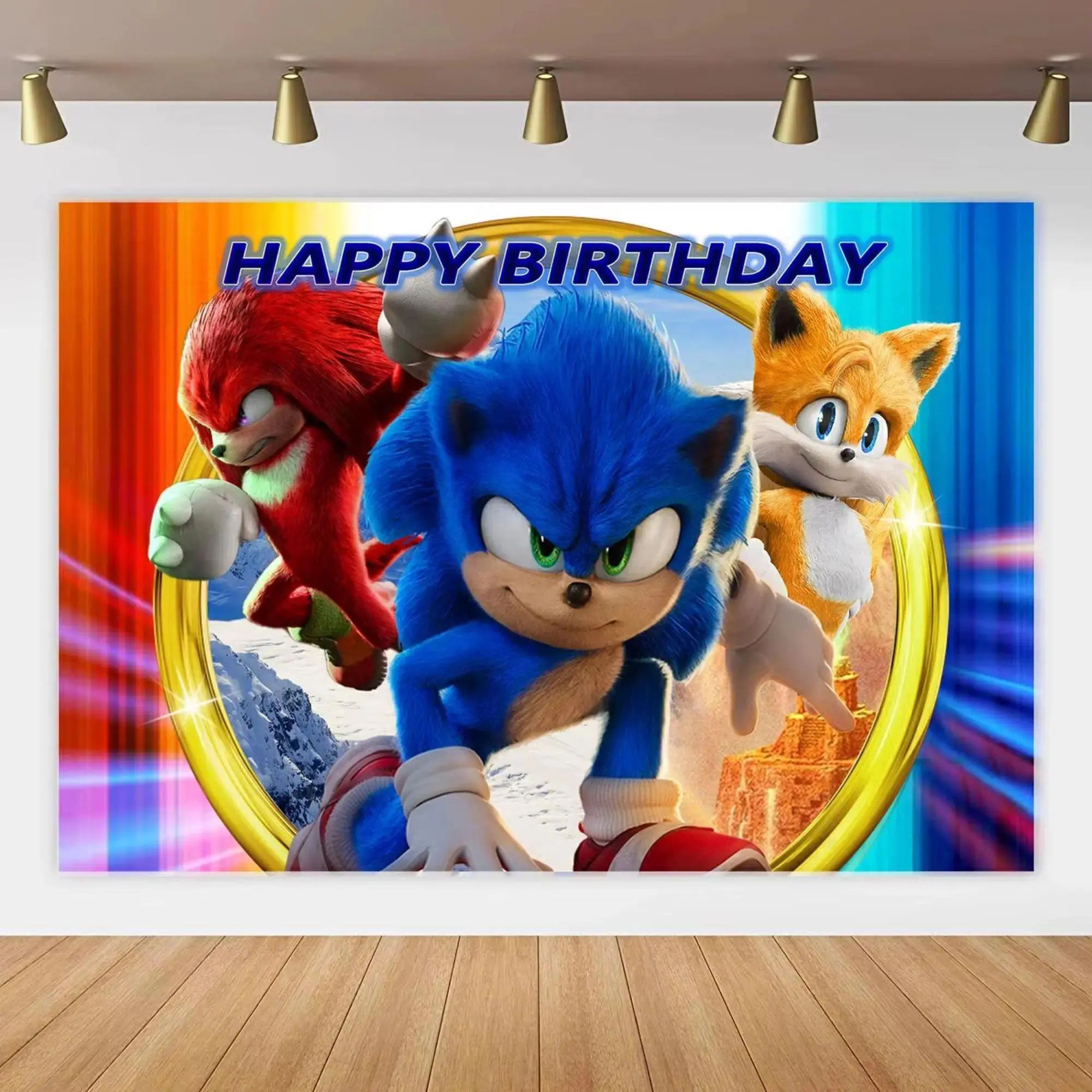 Sonic the Hedgehog Happy Birthday Photography Backdrop – Sonic, Knuckles & Tails Action Photo Booth Background for Kids’ Gaming Parties