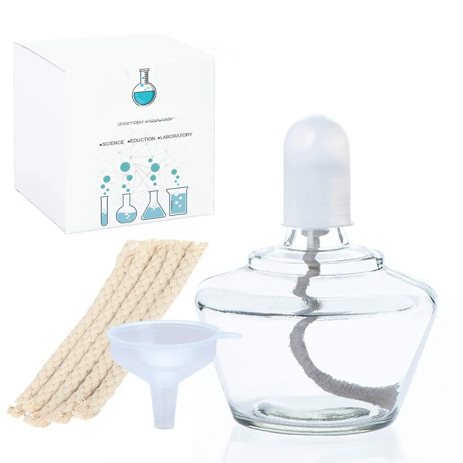 Classic Style  Burner Lamp Glass Bunsen Burners Lab Equipment Heating 150ml with 5 Free  6inch Wicks and Funnel