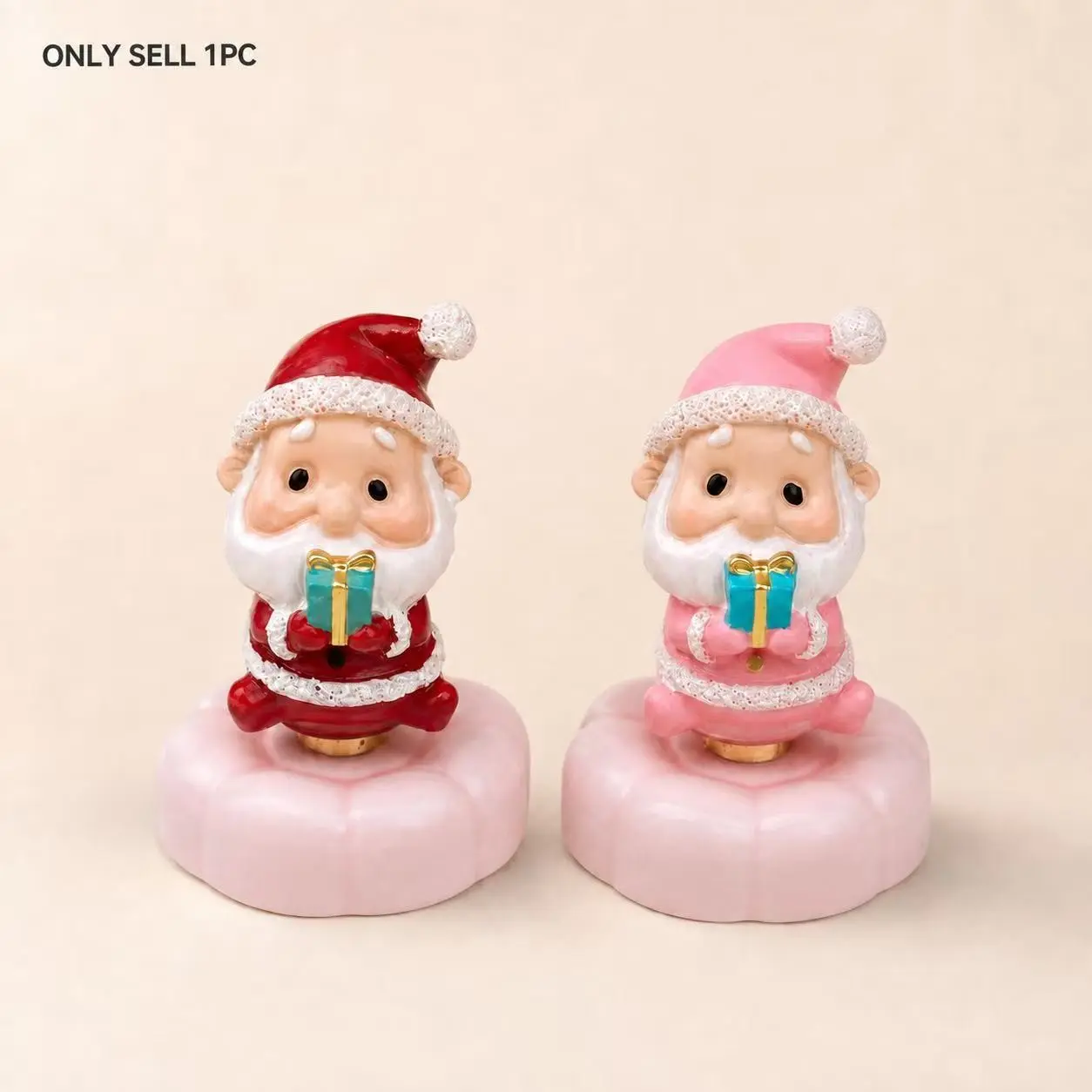 Rotating Ceramic Santa Figurine, Christmas Tabletop Decor, Holiday Gift Ornament, Red & Pink Style