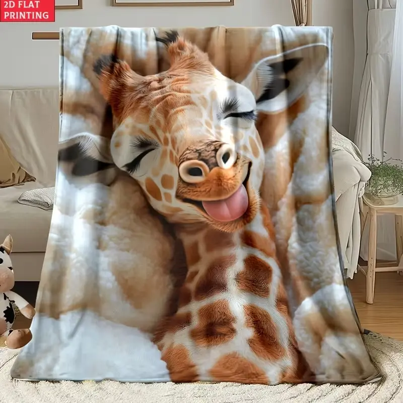 Cute Giraffe Flannel Blanket- Lightweight Flannel Throw for Sofa, Travel, Camping, Living Room, Office, Couch, Chair, And Bed - Digital Printing Fleece Blanket with Soft and Warm Flannel Fabric