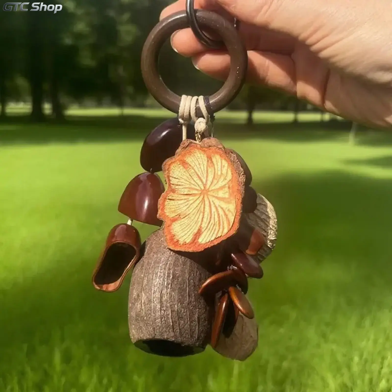 Natural Seed Pod Wind Chime Bag Charm, Handmade Boho Brown Keychain, Forest-Inspired Nature Accessory for Bags & Keys