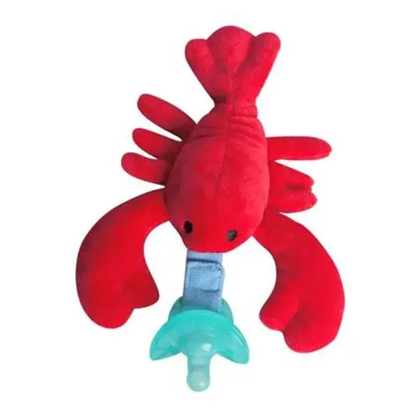 Pacifier with Infant Plush Pacifier Holder, BPA Free Silicone Teether Soothie Snuggle Pacifier with Detachable Soft Hand-Hold Stuffed Animal  0+ Months Newborn Baby All Ages (Lobster)