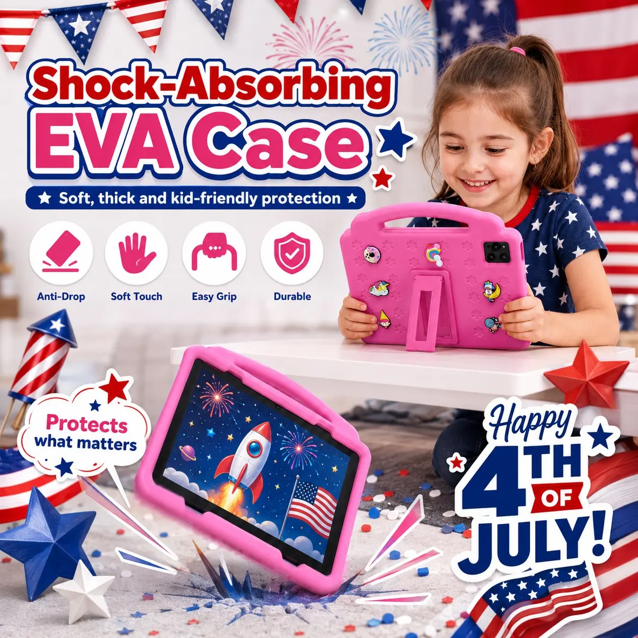10.1 Inch Kids Tablet, Childrens Tablet, 4GB RAM 64GB ROM, Android 12, Dual Camera, Kid-Proof Case with Handle, WiFi Learning Tablet for Toddlers