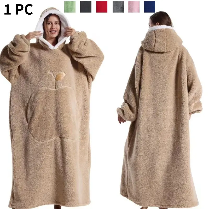 Ultra-Soft Two-Sided Hooded Blanket, Reversible Blanket, Comfortable Durable Cotton Flannel, Unisex Apple-Shaped Kangaroo Pocket, Perfect Holiday Gift, Soft Cozy Blanket, Cozy Warm Blanket
