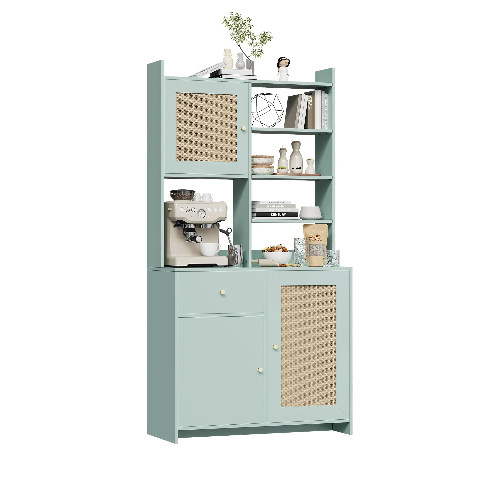 Garvee Farmhouse Kitchen Pantry Cabinet – 71" Tall Storage Cabinet with Adjustable Shelf, Microwave Stand, Ample Storage – Ideal for Dining or Living Room