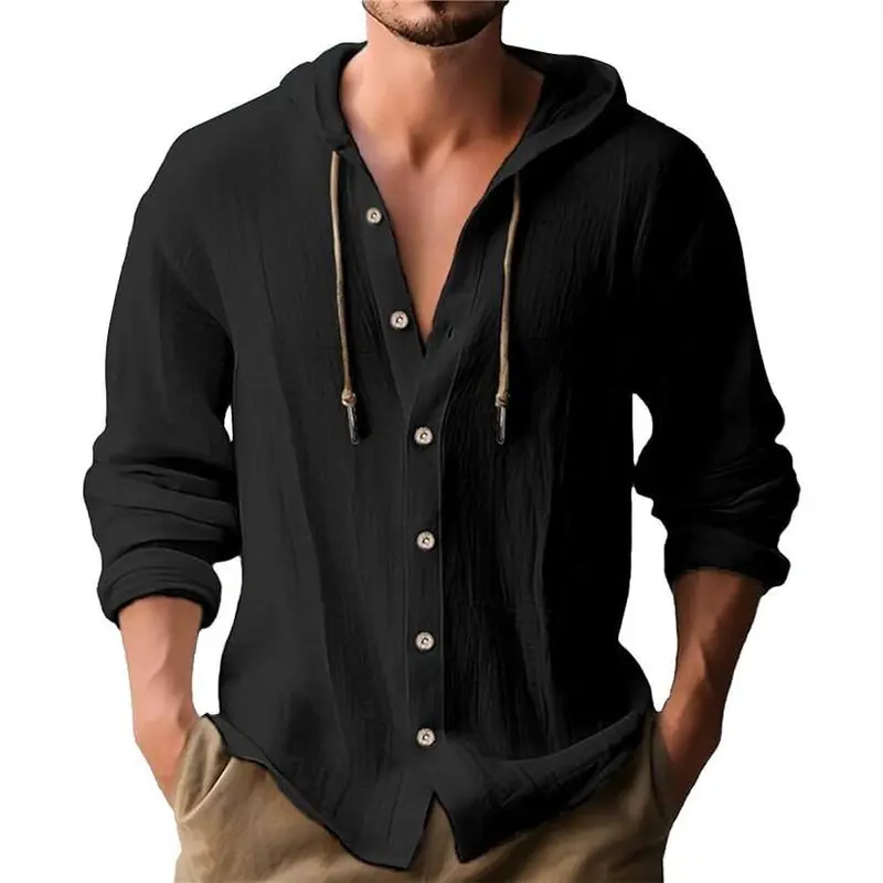 Men’s Lightweight Hooded Button-Down Shirt, Breathable Casual Long Sleeve Top, Versatile Loose-Fit Summer Outfits for Relaxed Everyday Mensfashion