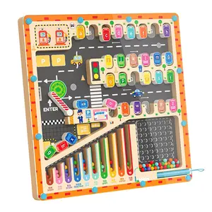 Wooden Magnetic Bead Alphabet Learning Toy, Montessori Hand-Eye Coordination Puzzle, Kids Christmas Gift for Boys and Girls