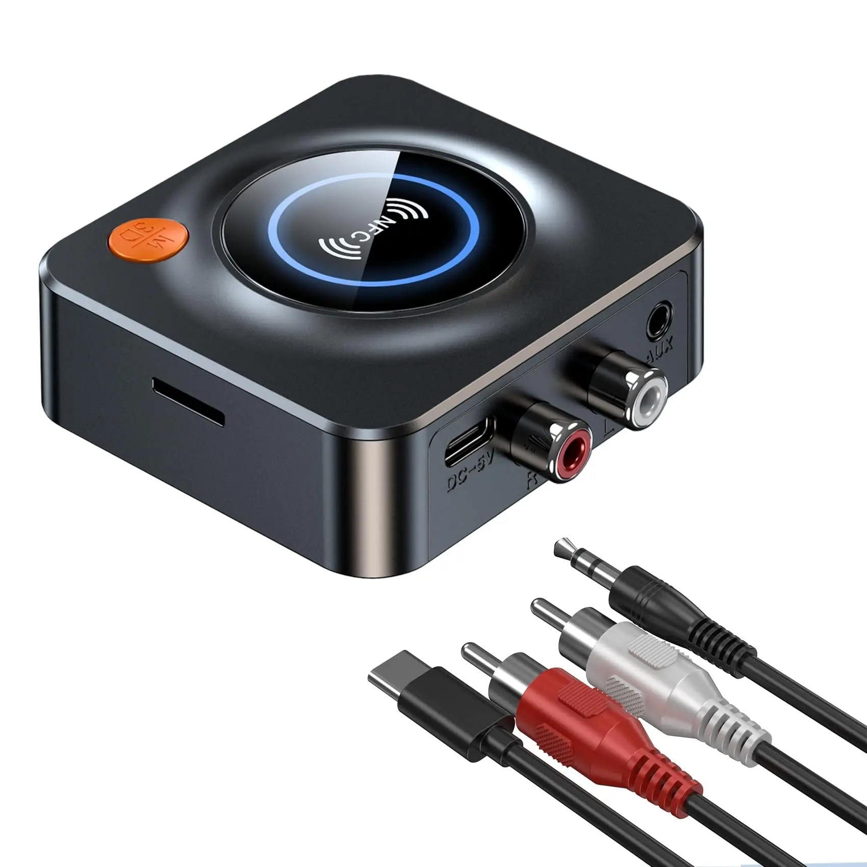 Bluetooth-compatible 5.4 Wireless Audio Receiver Adapter, NFC Enabled, Compatible with Smartphones, Home and Car Use, Easy Setup, Stereo Output