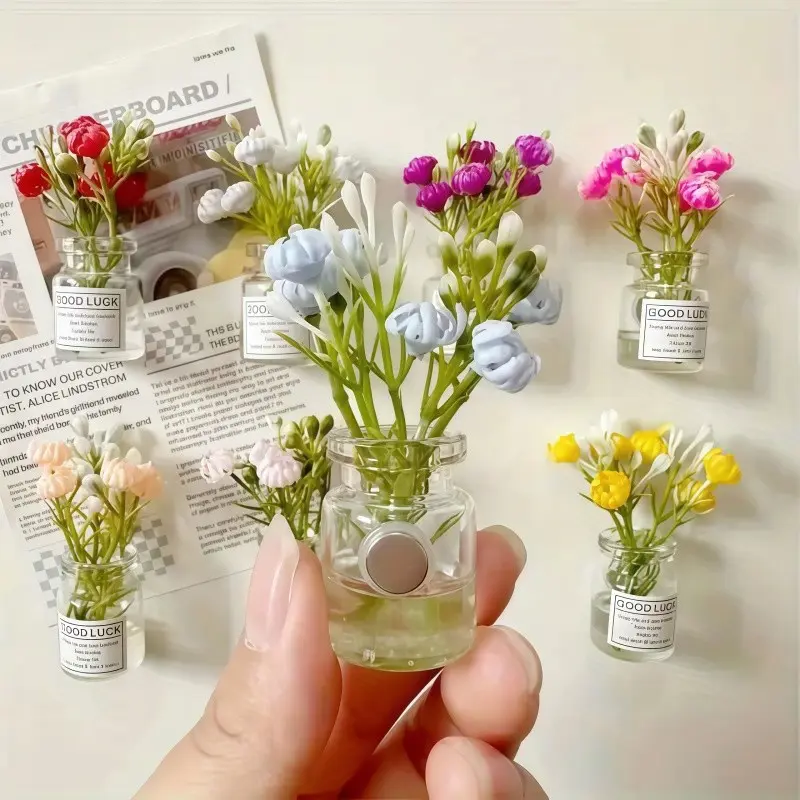 8 Piece Set Mini Glow-In-The-Dark Flower Vase Magnets, Cute 3D Refrigerator Magnets, Cute Magnets For Fridge, Fun Kitchen Decor, Holiday Gifts