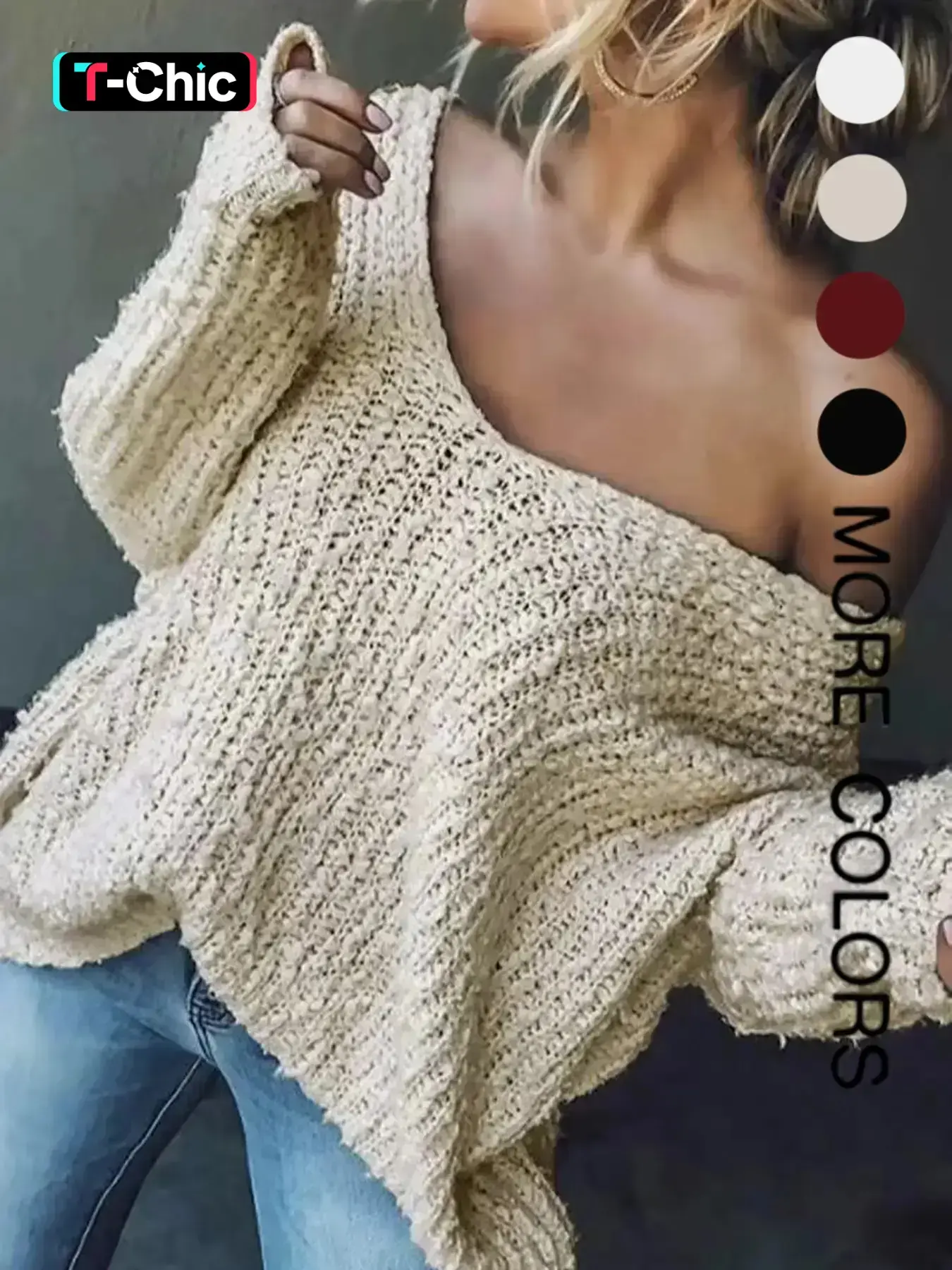Women's Off-Shoulder Washed Pullover Sweater, Fall Winter Casual Loose-Fit Knitted Top, Soft Comfortable Elegant Slimming Knitting Design, Knitwear, Womenswear, Knit Sweater Tops