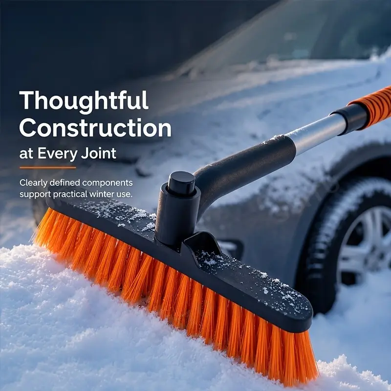 Telescopic Car Snow Brush & Ice Scraper Combo Tool, Soft Bristles, Non-Slip Ergonomic Grip, Adjustable Extendable Handle, Compact for Easy Storage, Essential Winter Vehicle Accessories for Windshield Snow & Frost Removal