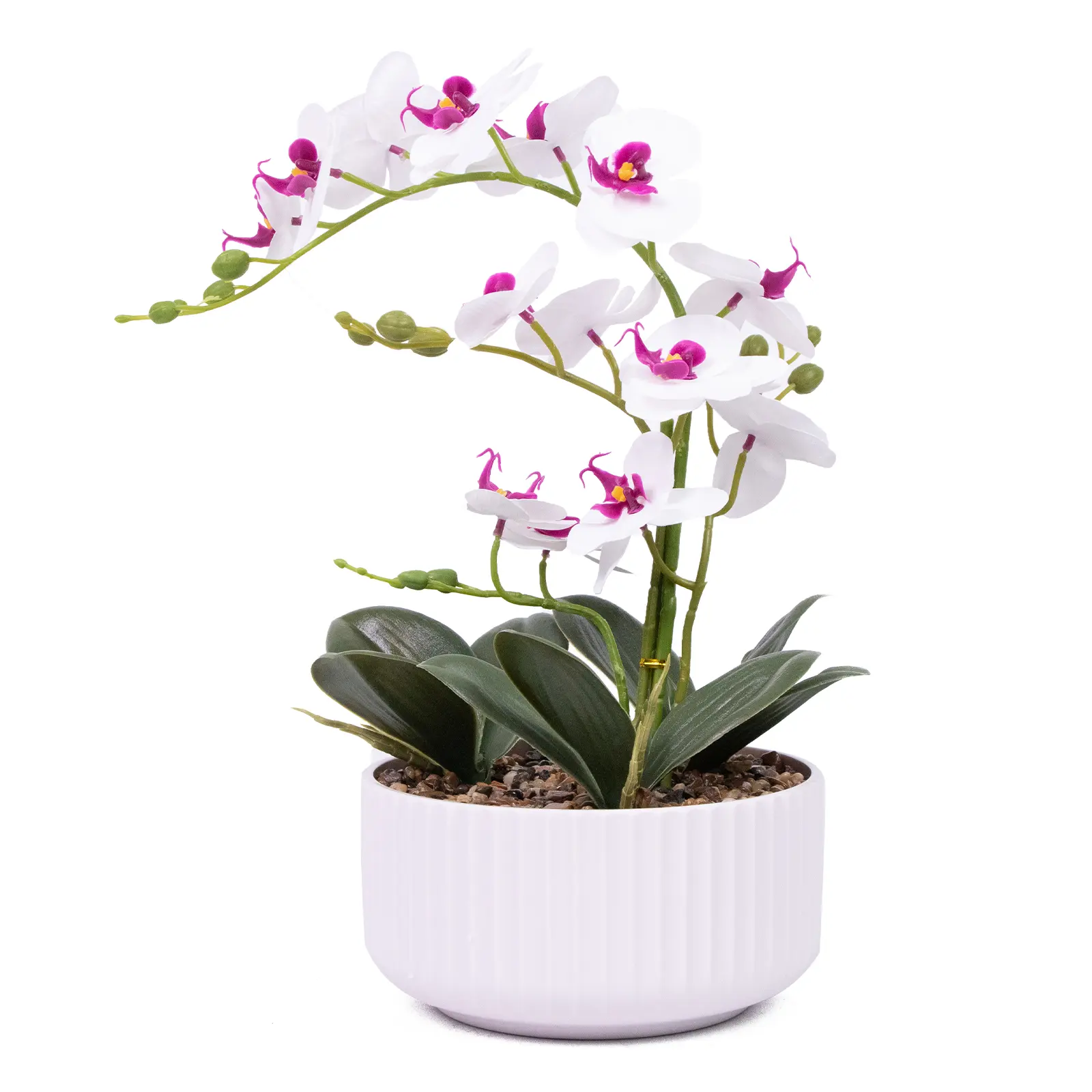 19" Artificial Phalaenopsis Orchid Plant in Plastic Pot - Faux Lifelike Silk Flower Arrangement for Indoor Home Table Decor Purple