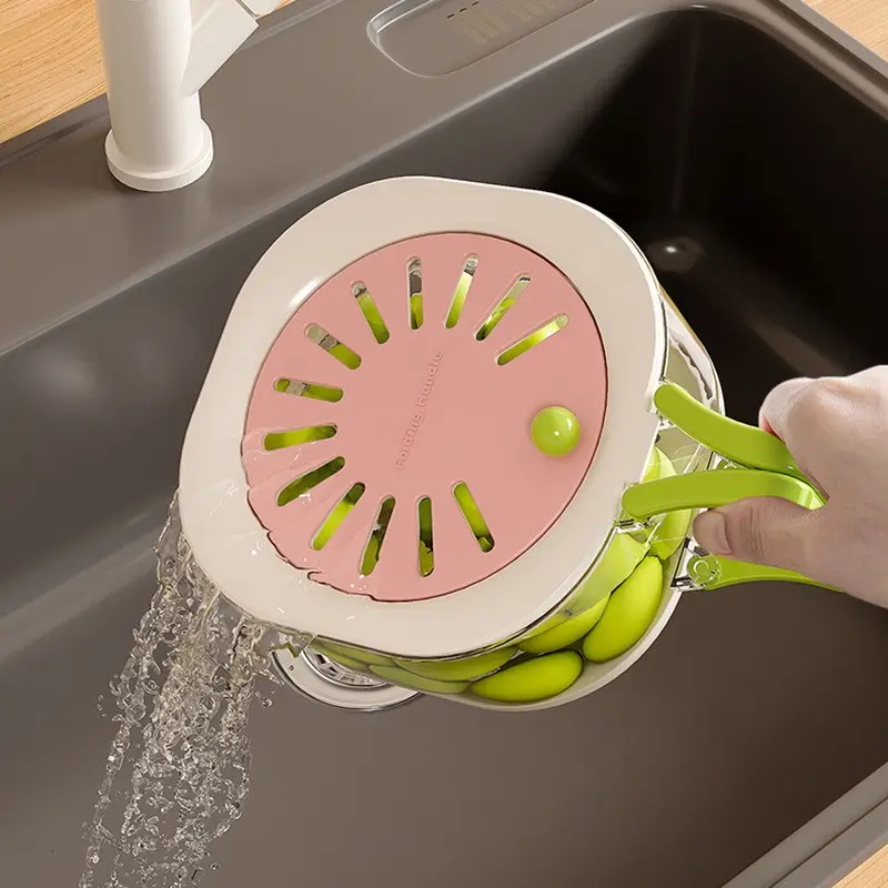 Specialized Large Drain Basket, Cute Fruit Basket, Expandable Filter Water Bowl, Thickened Dehydrator, Vegetable Washing Basket with Lid, Kitchen Colander
