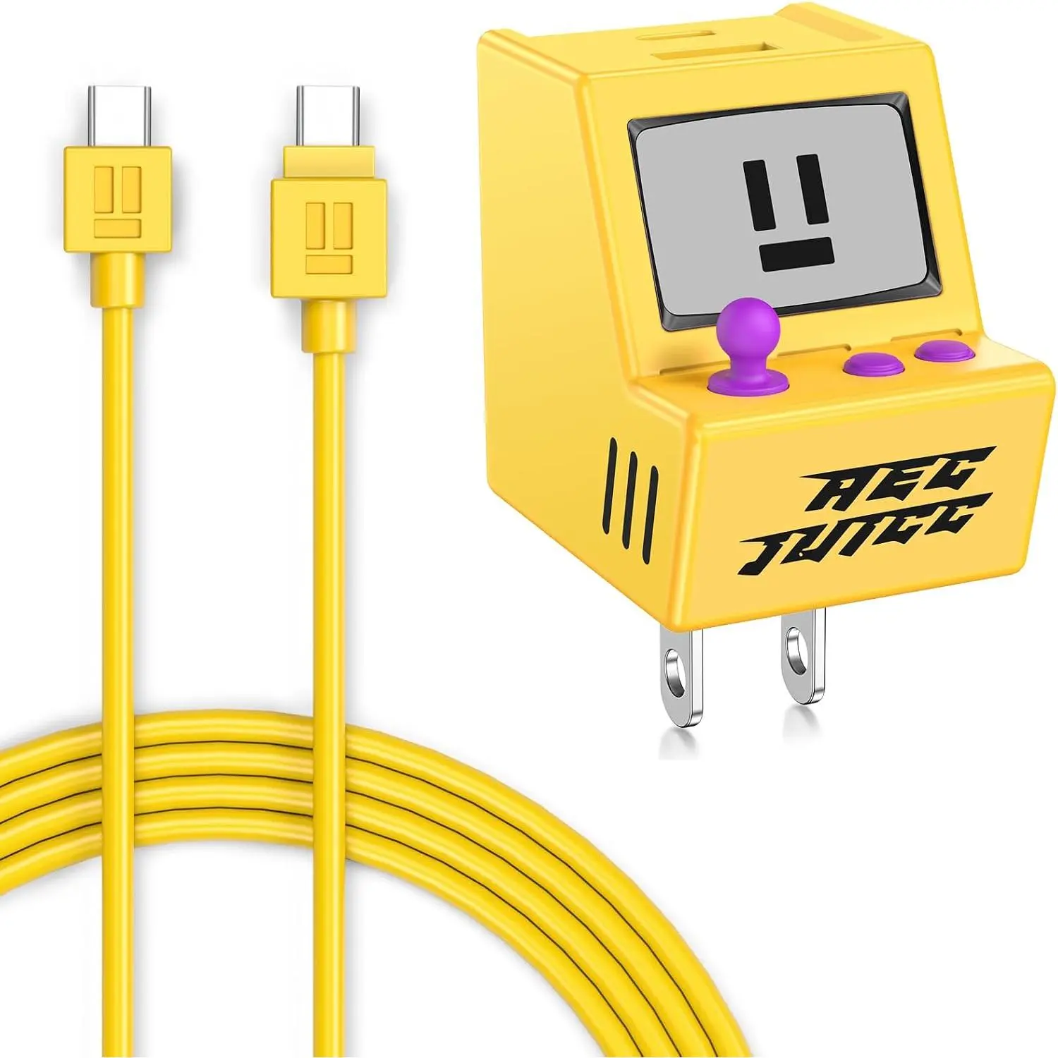 USB C Wall Charger Block Retro 30W  USB C Charger Block 2 Port USB A+C Foldable Plug with 3.3FT Yellow Type C Chargers Block Compatible with  17Pro Max/15/16 Cute Charger Set for Girls Women