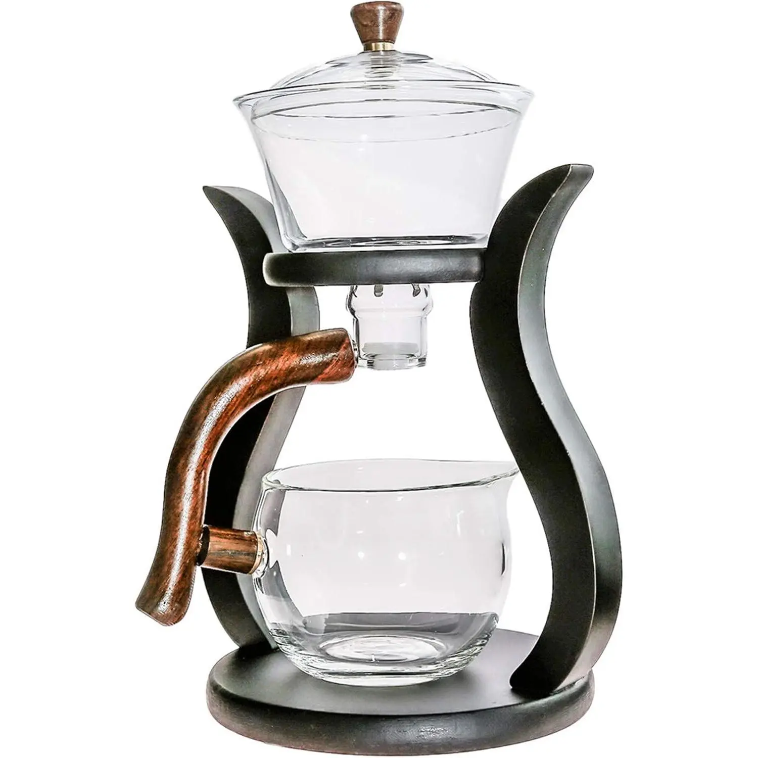 Women's Bra Accessories Bamboo Lazy Kung Fu Crystal Glass Tea Set - Water Diversion Resistant Rotating Cover Bowl, Semi-Automatic Teapot, 6 Cups, Non-Tea Taste Absorbing, Soup Color Panoramic View, Kung Fu Tea, Does Not Absorb Tea Taste