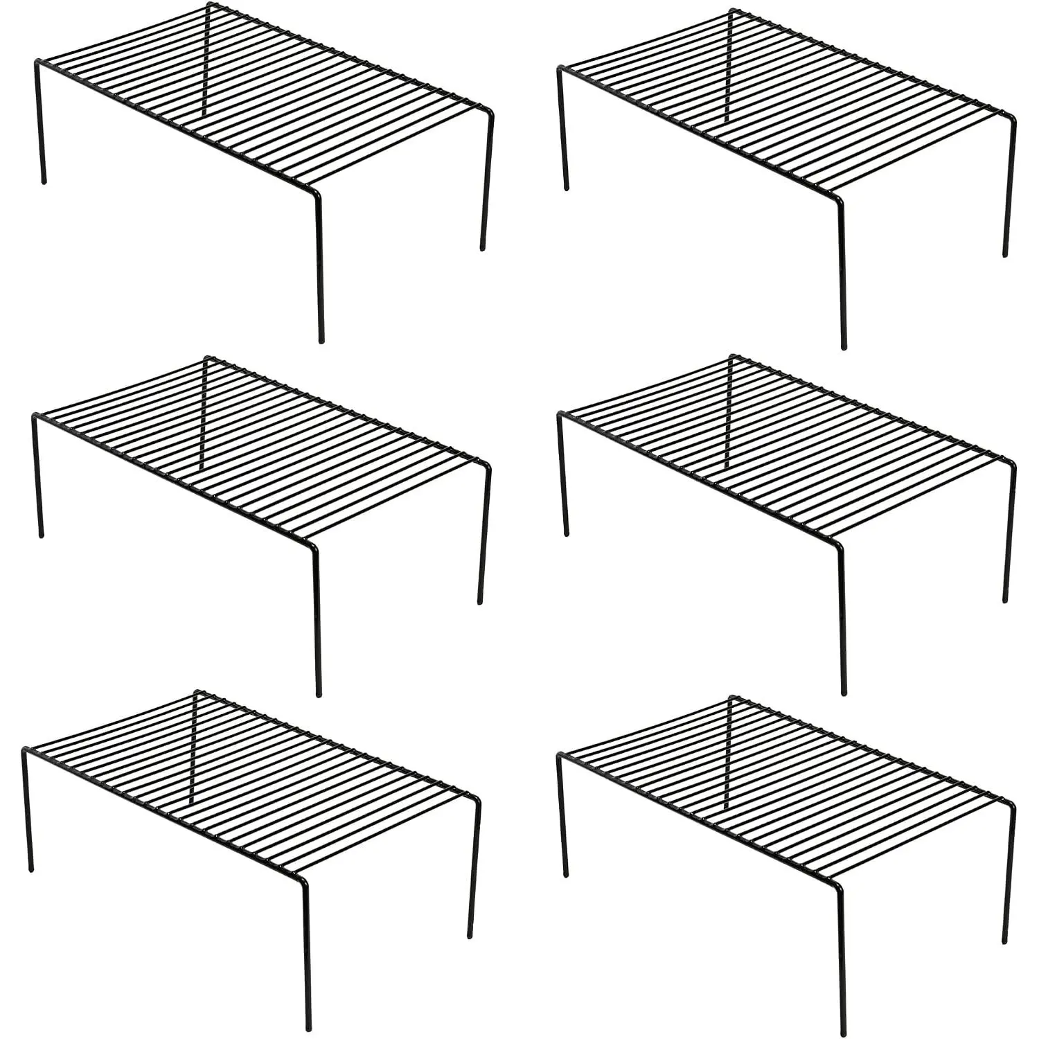 6-Piece Steel Kitchen Cupboard Organizing Shelf Racks, 15.7x9.4in Rustproof Metal Wire Racks for Fridge, Pantries, Countertops Utensils, Black Freezer Cabinet Storage Shelves