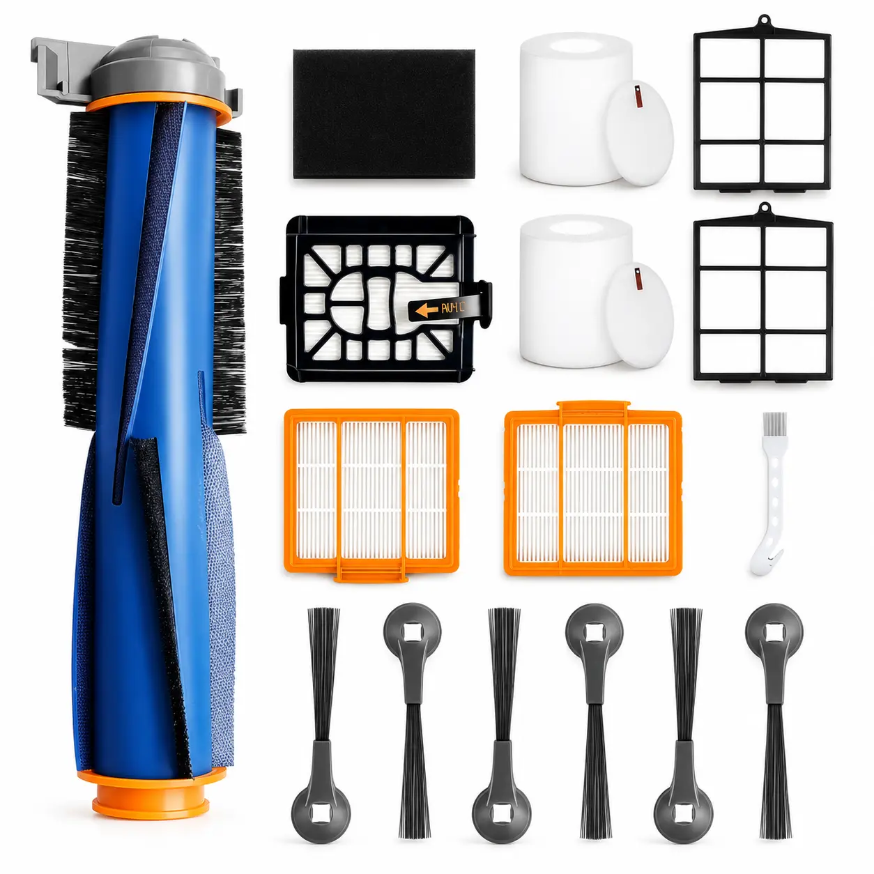 Replacement Parts Compatible with Shark AI AV2501S AV2511AE AV2501AE RV2502AE RV2610WA AV2510AOUS RV2520AOUS Robot Vacuum Cleaner, 1Main Brush, 2 motor pre-filters, 2Foam Filters, 6Side Brushes