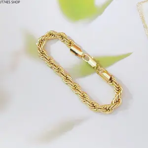 Gold Plated Twisted Rope Chain Bracelet For Men & Women, Distinctive Textured Metal Daily Stackable Wrist Jewelry Gift