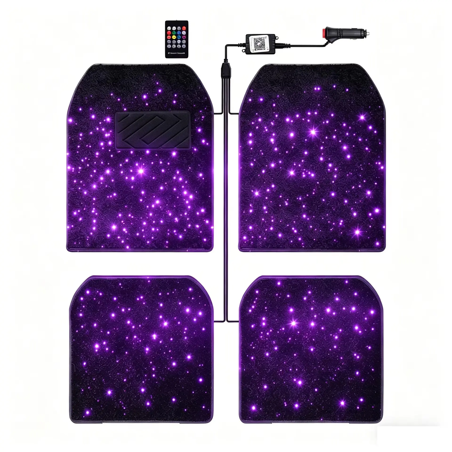 2/4PCS Starlight LED Waterproof Car Floor Mats, App Control Washable Fiber Optic Lights Universal Automotive Decoration Atmosphere Light