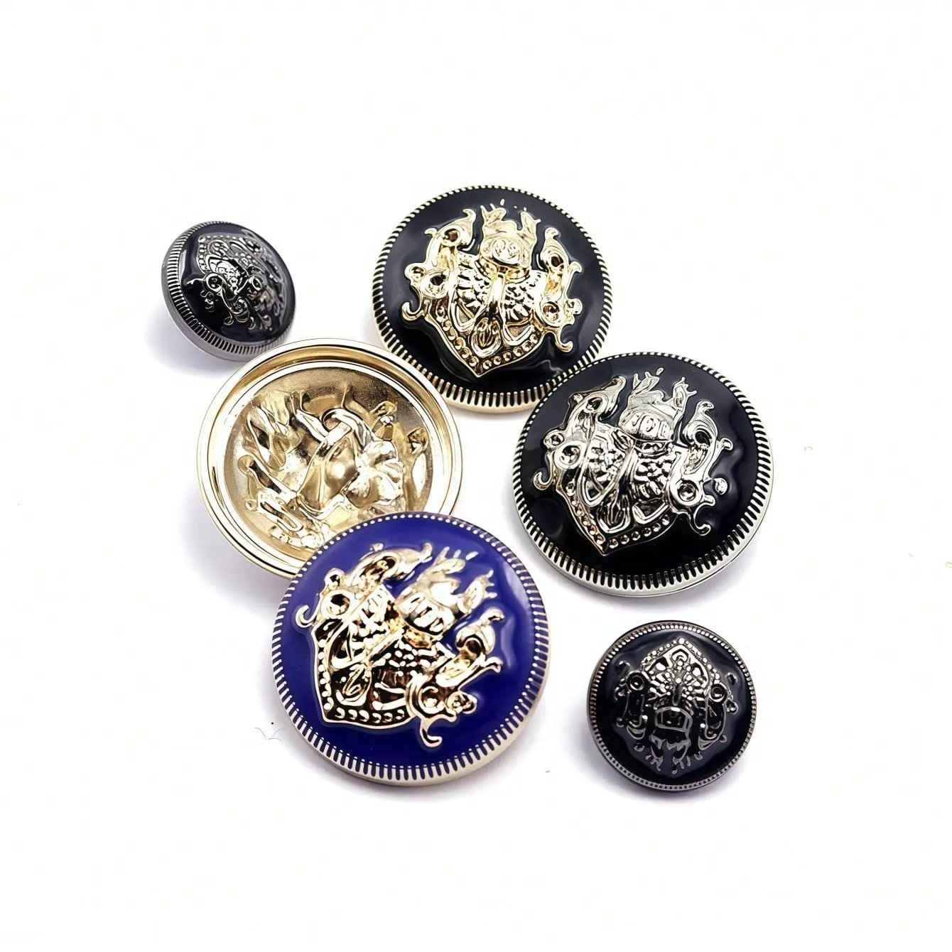 10 Relief Processed Metal Buttons, Retro Style for Jackets, Outerwear, Uniforms, School Uniforms, Shirts, Categorized by Color and Size