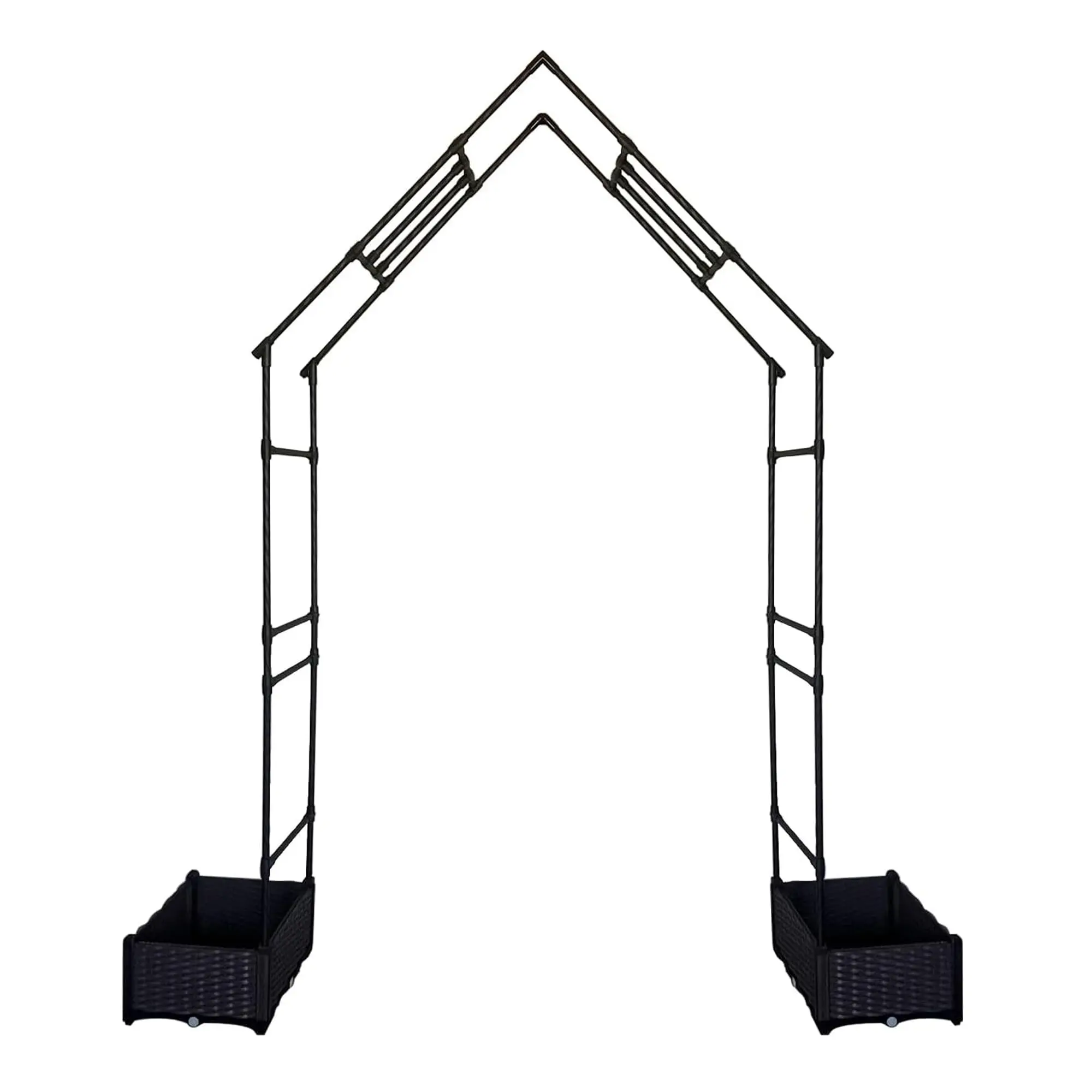 94 Inch Black Metal Garden Arch with Dual Planter Boxes – Spire Roof Arbor Trellis for Climbing Plants, Lawn, and Patio