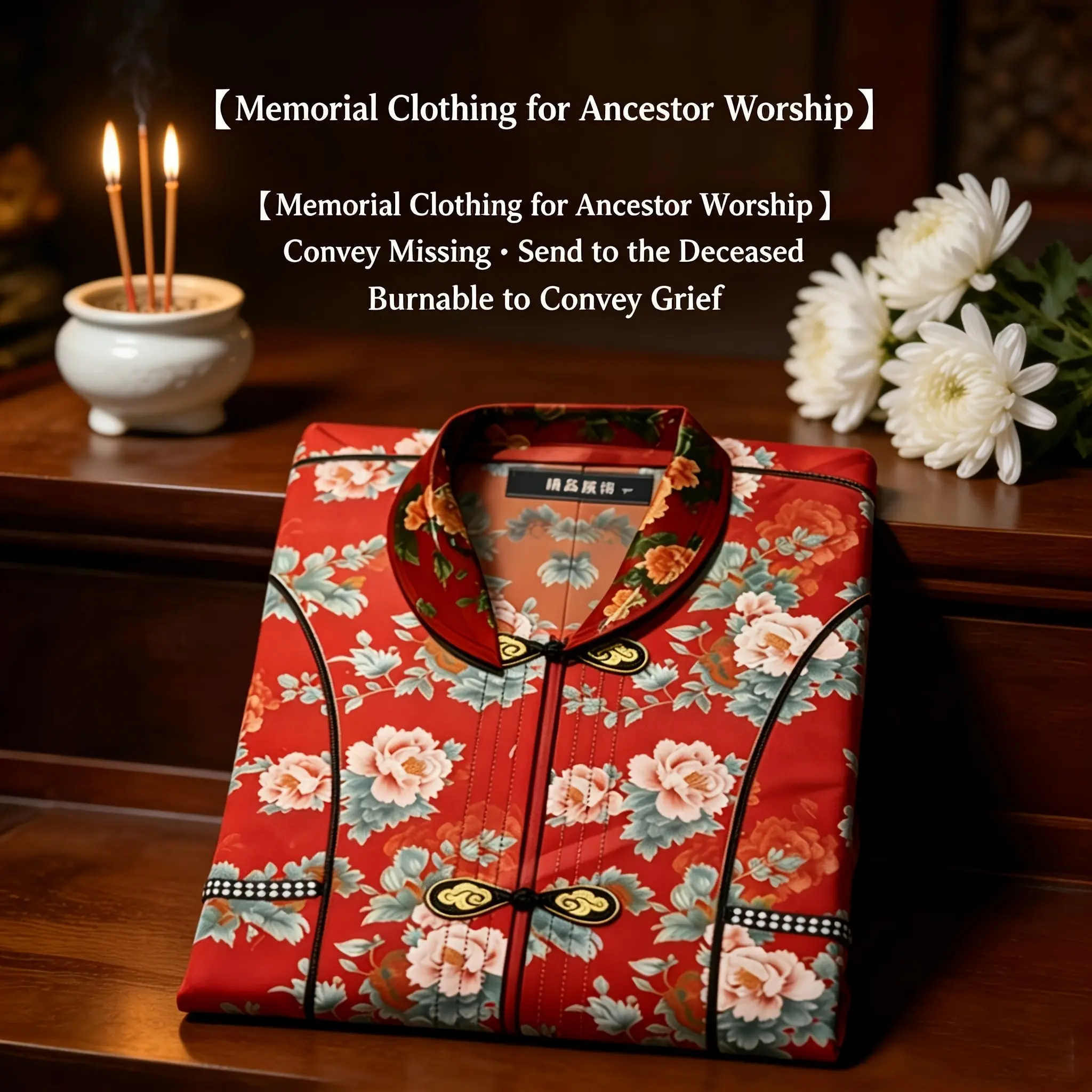 Traditional Chinese Women's Paper Dress, Peony Print, Eastern Funeral Ritual Attire for Elderly Deceased, Elegant Mourning Wear