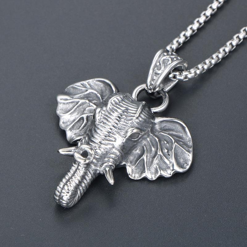 Retro titanium steel jewelry mascot god of wealth elephant necklace fashion elephant head pendant animal portrait sp763