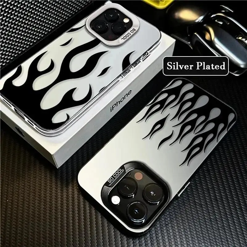 Luxury Flame Matte Laser Smartphone Case with Anti-Drop Protection, Flexible TPU, HD Print, Contemporary Art Design & Silver-Plated Colored Inner Cover for iPhone 17 Air,16,15,14,13,12,11 Pro Max Plus - Mobile Phone Accessory