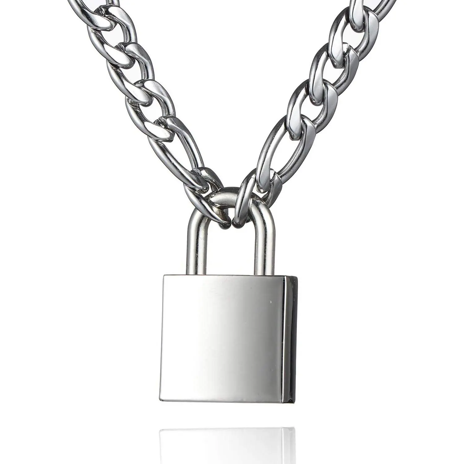 Stainless Steel Padlock Necklace with 18/24" Chains, Keyless Spring Lock, Punk Look for Everyday Wear (Unisex)
