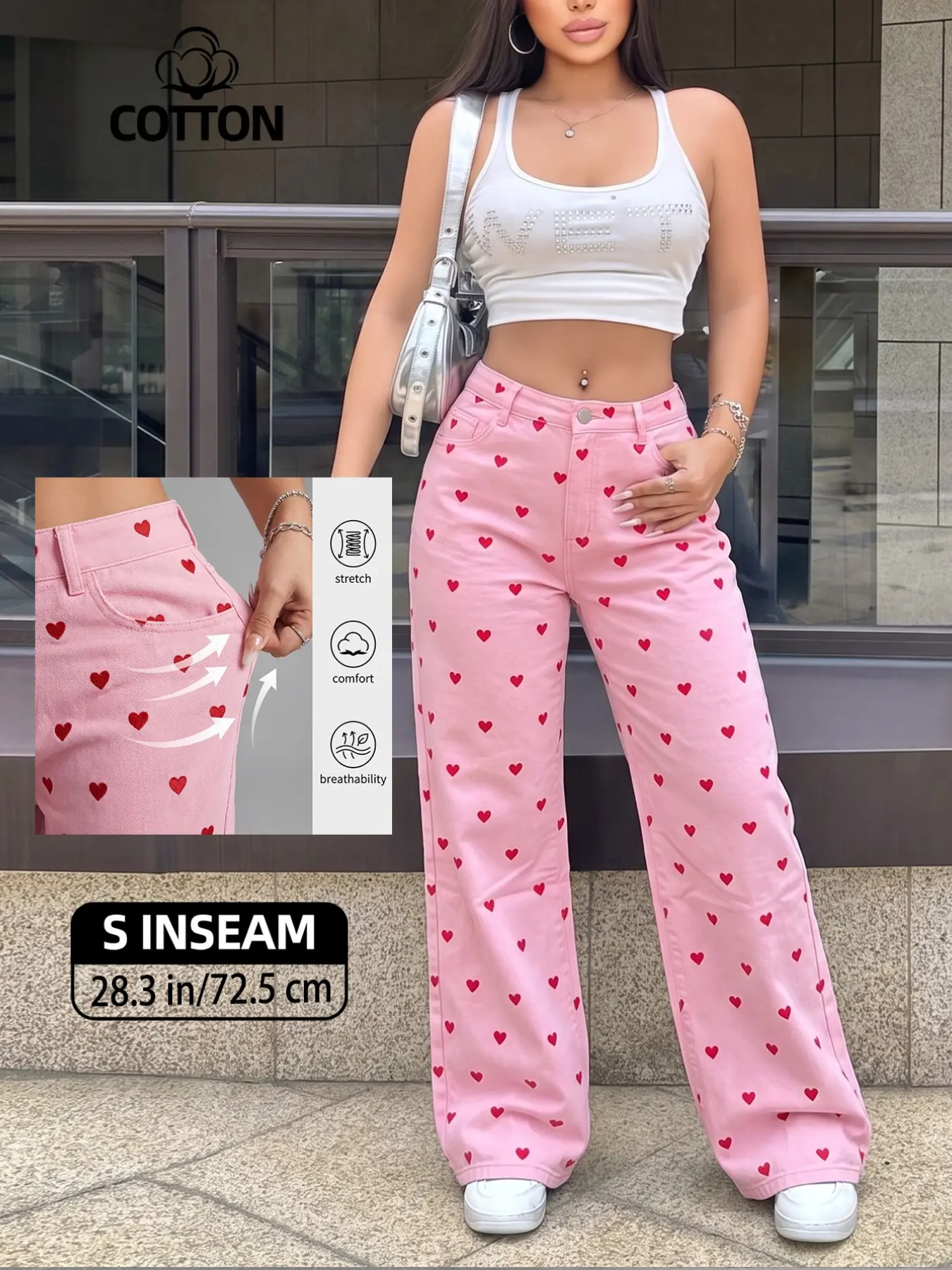 Women's Denim Wide-Leg Trousers, Long Pants, Slim-Fitting, Fashionable for All Seasons, Casual Party, Trendy and Comfortable
