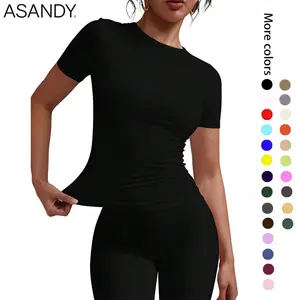 ASANDY Women's Slim Fit T-Shirt, Buttery Smooth Double Layer Top with 4-Way Stretch for Layering, Gym Workouts & Sporty Chic Looks, Women's Tops