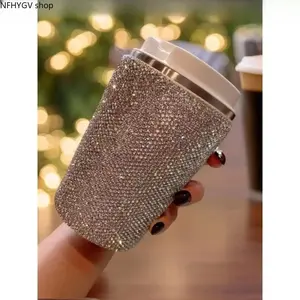 Premium Insulated Travel Tumbler Mug Adorned With Shiny Rhinestones, Reliable Leak-Proof Lid Prevents Liquid Spills, Compact Portable Cup With Luxurious Glam Look, Eye-Catching Fashion Accessory Perfect For Daily Outdoor Walks And Car Travel Styling