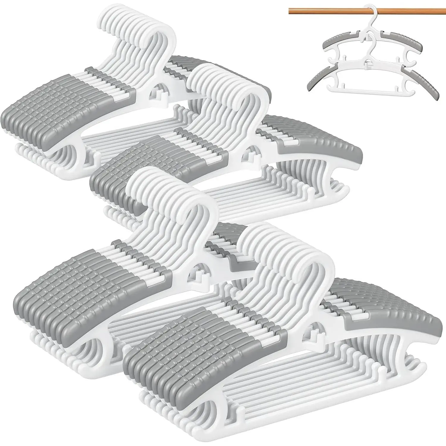 40 Pack White Plastic Adjustable  Clothes Hangers, 11-14 Inch | Extendable ,Side Hooks,Stackable Design,40-Pack Set,Non-Slip & Durable,Mini Space-Saving,Crease-Free,Space-Saving