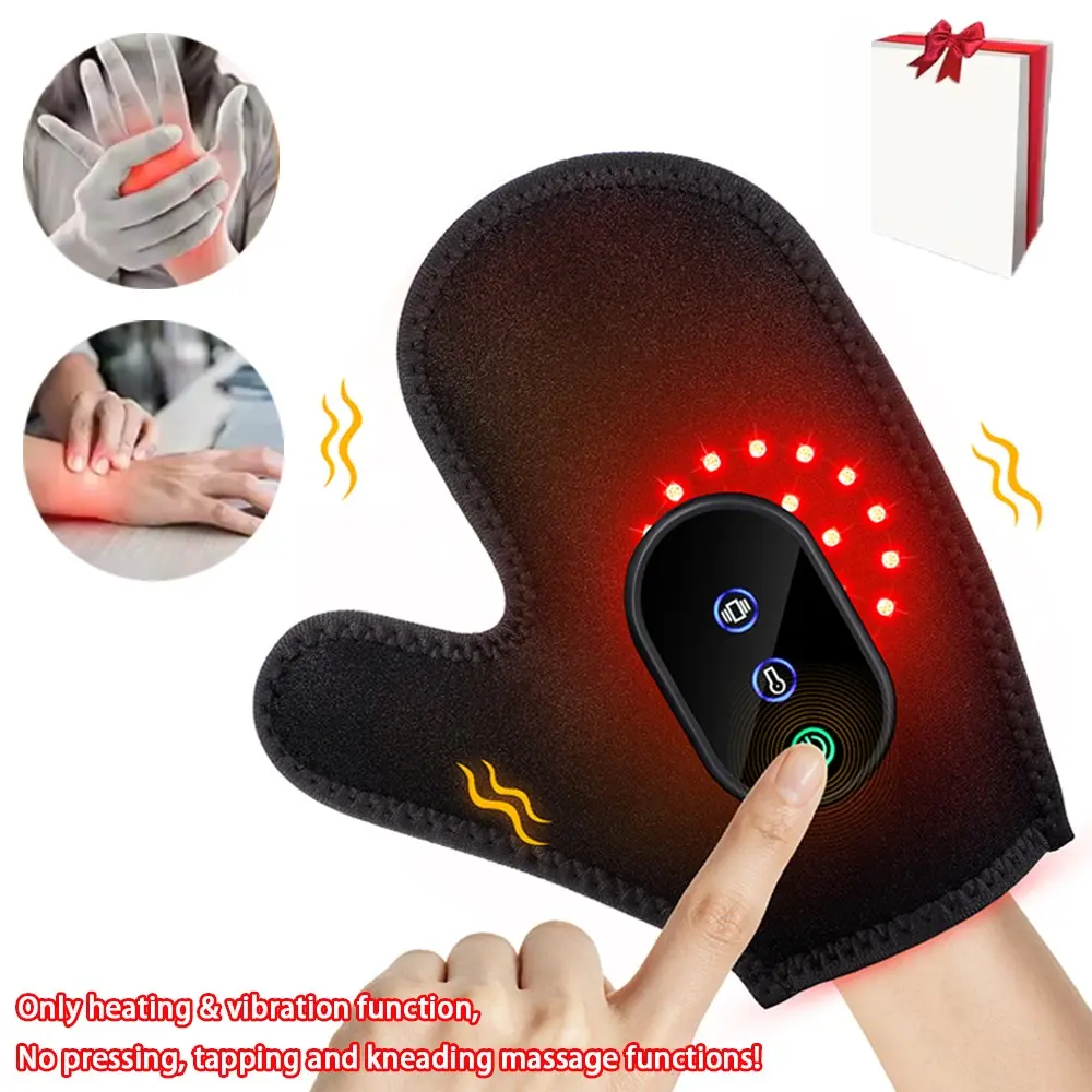 Portable Red Light Hand Massager with Heat, Cordless Heated Glove with 3 Vibration Modes & 3 Heating Levels, Rechargeable Hand Care Tool for Finger Palm Wrist Full Wrap Relaxation, Usb Rechargeable Massagers, 1 Count