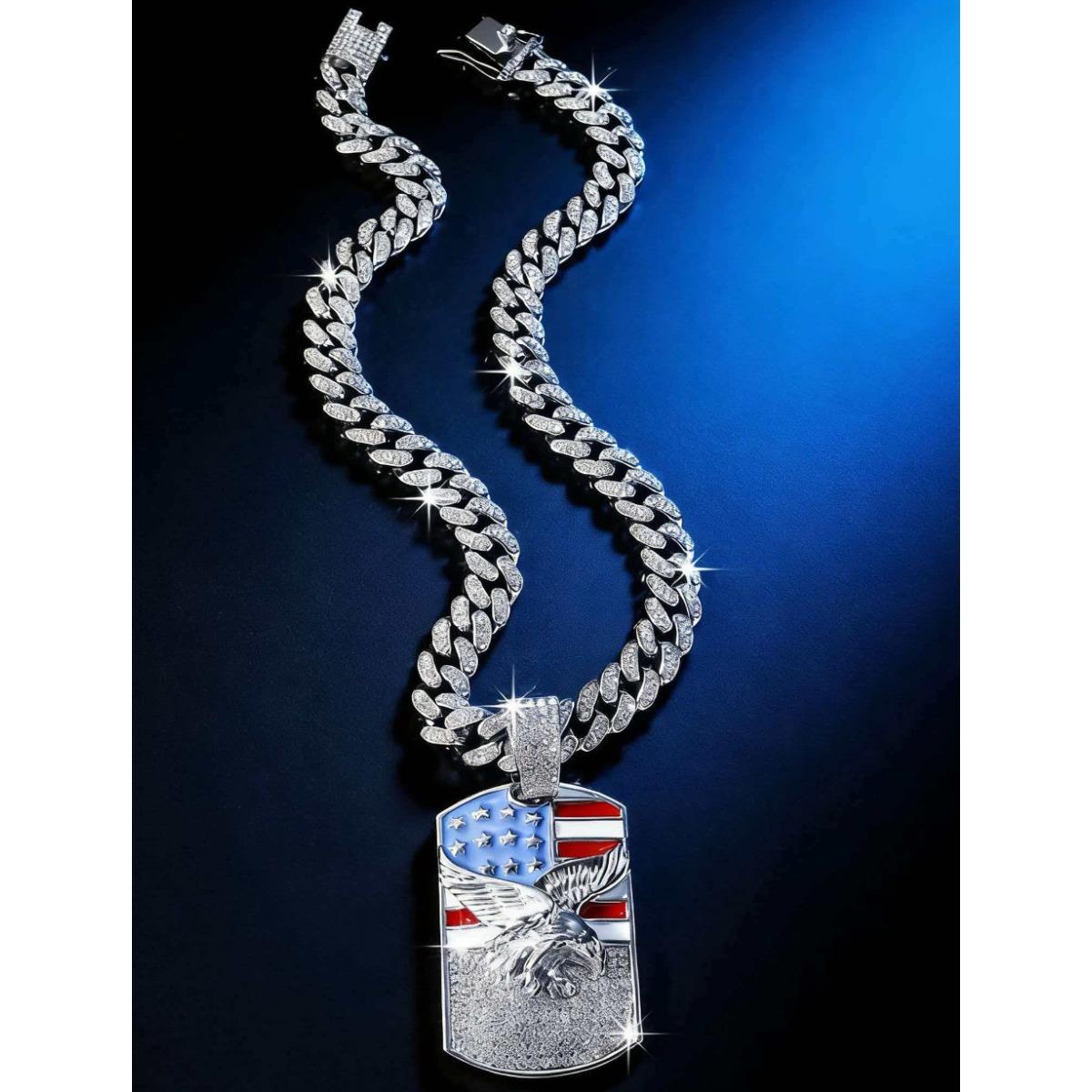 HIPHOP Jewelry Alloy Diamond Flag Eagle Pendant Necklace Men's Cuban Chain