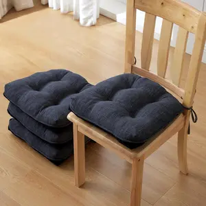 Dining chair cushion set (4 pieces), kitchen chair cushion, chair cushion with straps and non-slip backing, tufted memory foam seat cushion (4-pack), 15.5" x 15.5" x 4", navy blue