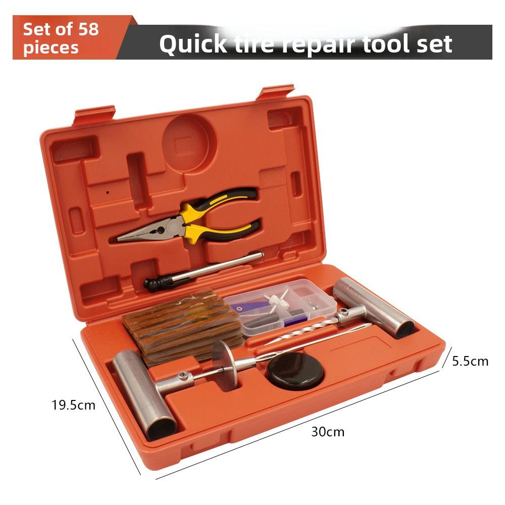 58-Piece Portable Tire Repair Kit Complete Maintenance Box for Vacuum Tire Patching and Emergency Vehicle Fixing