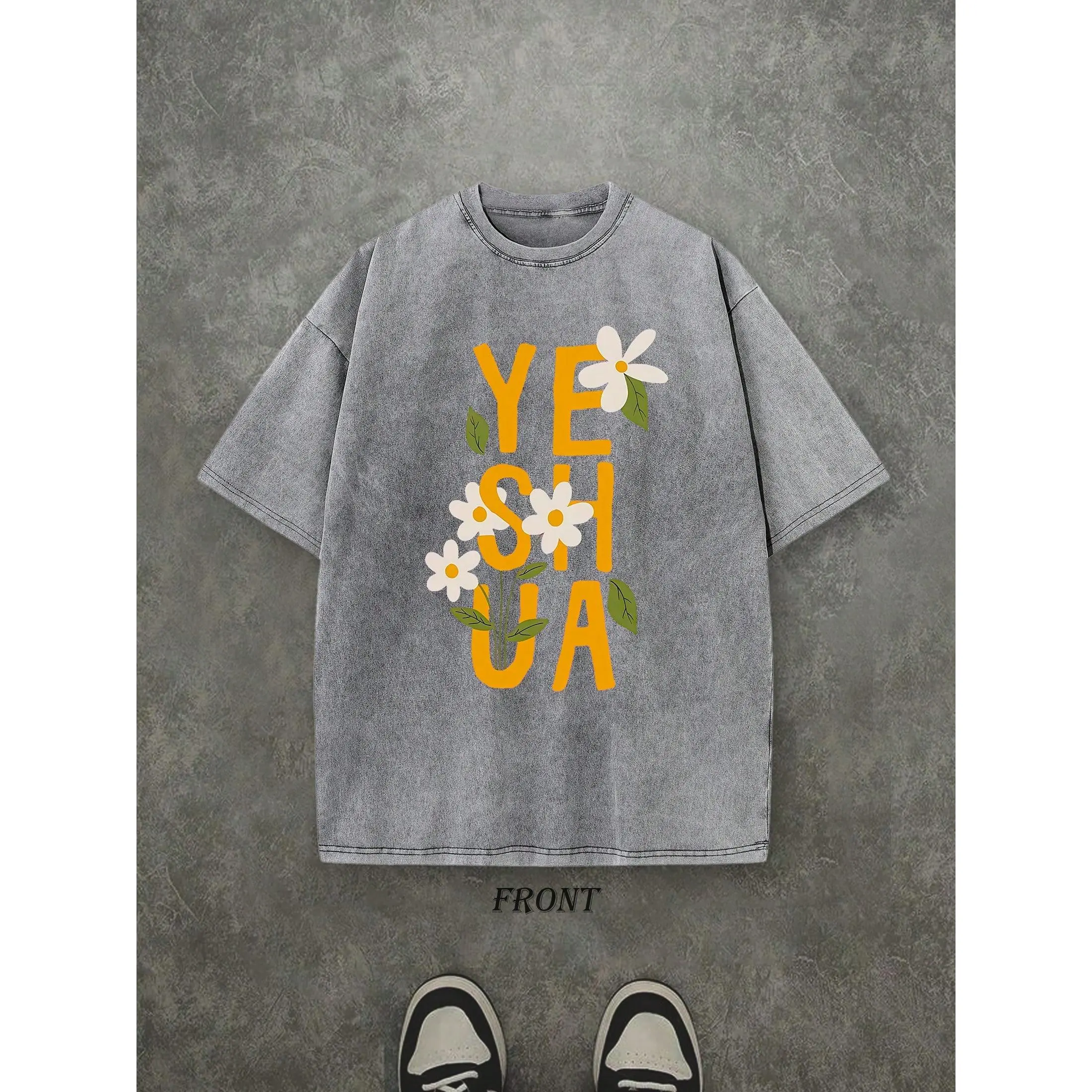 Vintage Washed Shirt Single-Sided Printed (230 Pure Cotton T-Shirt) 'Yeshua With Flower' Yeshua Christian Shirt, Christian Gift, Unisex Shirts, Mens Shirt Casual, Comfortable, Fashionable T-Shirt, Street Style
