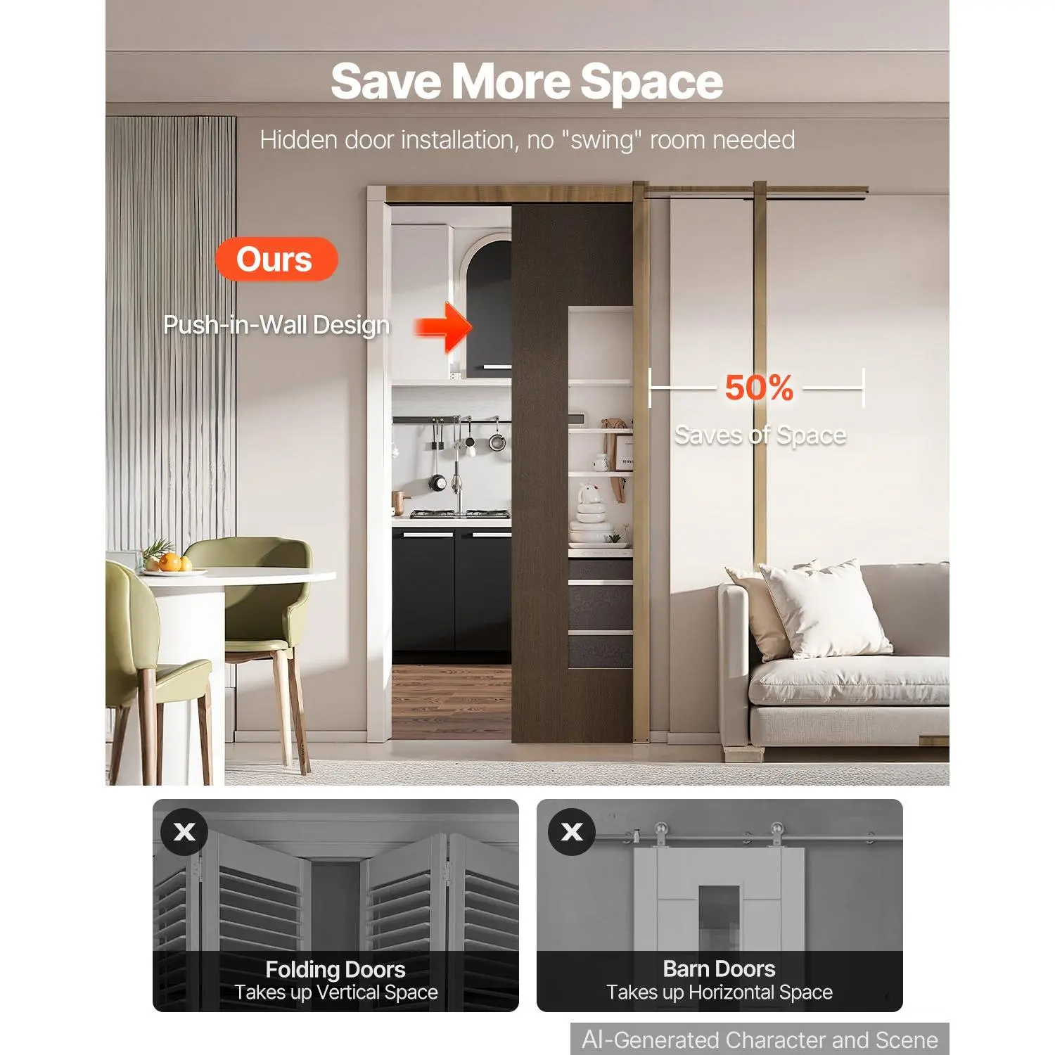 Pocket Door Frame Kit 28" x 80" Pocket Door Kit Steel-Wrapped Studs, Two-Way Soft Close Mechanism, Smooth & Quiet Sliding, Space-Saving Hidden Installation, Adjustable Width, Designed for Home Doors