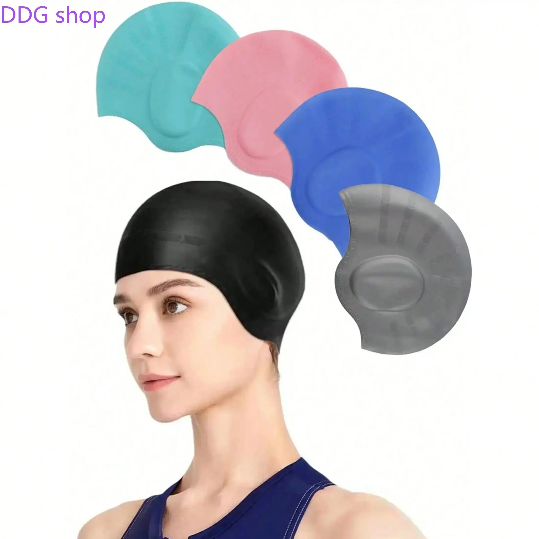 Silicone Waterproof Swimming Cap - Ear Protection, Unisex Design Suitable for All Hair Types, Silicone Waterproof Swimming Caps, Water Sports Swimming Caps