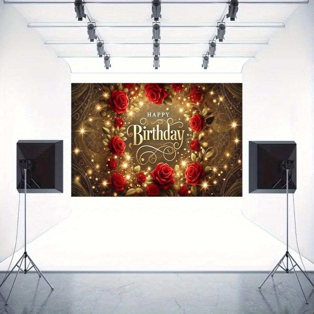 1pc 2D Flat Celebration of red roses, Polyester Photography Backdrop , Birthday Banner Flag Supplies, Cake Table Studio Party Decoration and Portrait Photo Shoot, Outdoor celebration activities, Mul White
